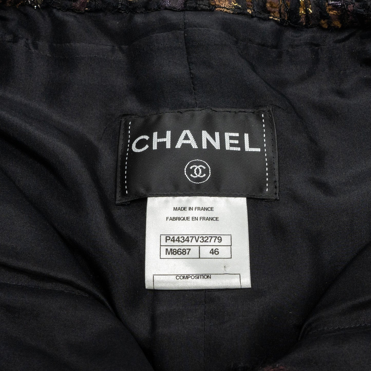 Chanel size 46 tweed jacket multicolor black / burgundy/ gold