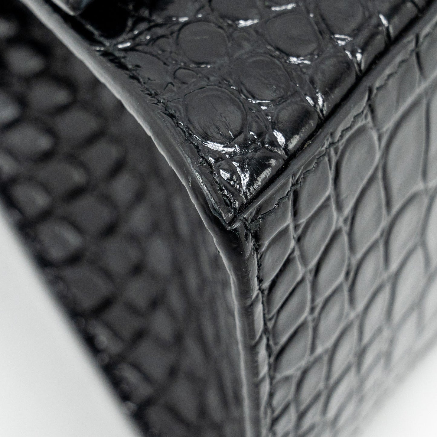 Balenciaga Hourglass S Croc-Embossed Calfskin So Black