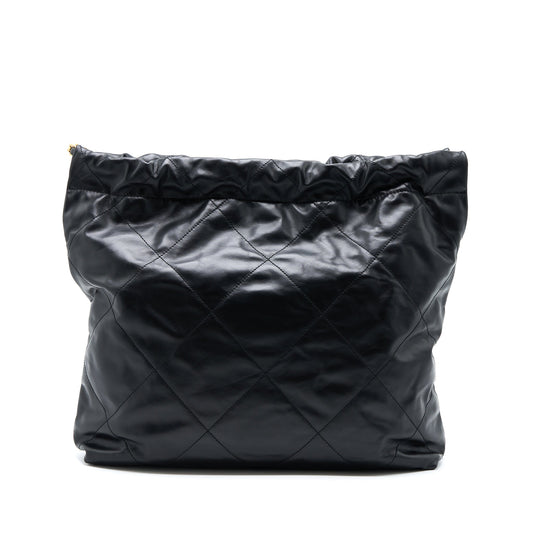 Chanel Medium 22 Bag White Letter Shiny Calfskin Black GHW (Microchip)