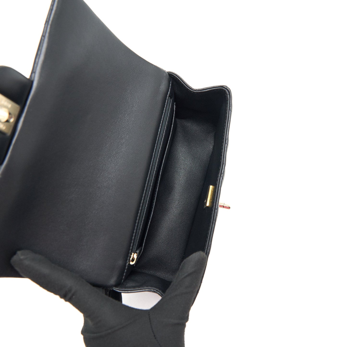 Chanel Top Handle Mini Rectangular Flap Bag Lambskin Black LGHW (Microchip)