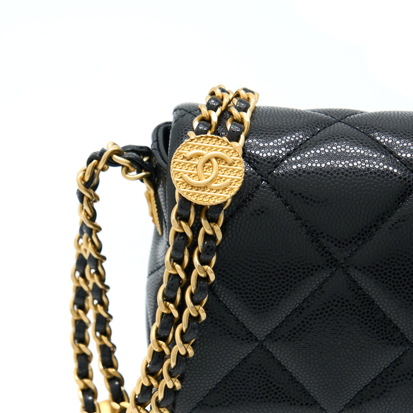Chanel 22A Small Flap Bag Caviar Black Brushed Gold Hardware(Microchip)