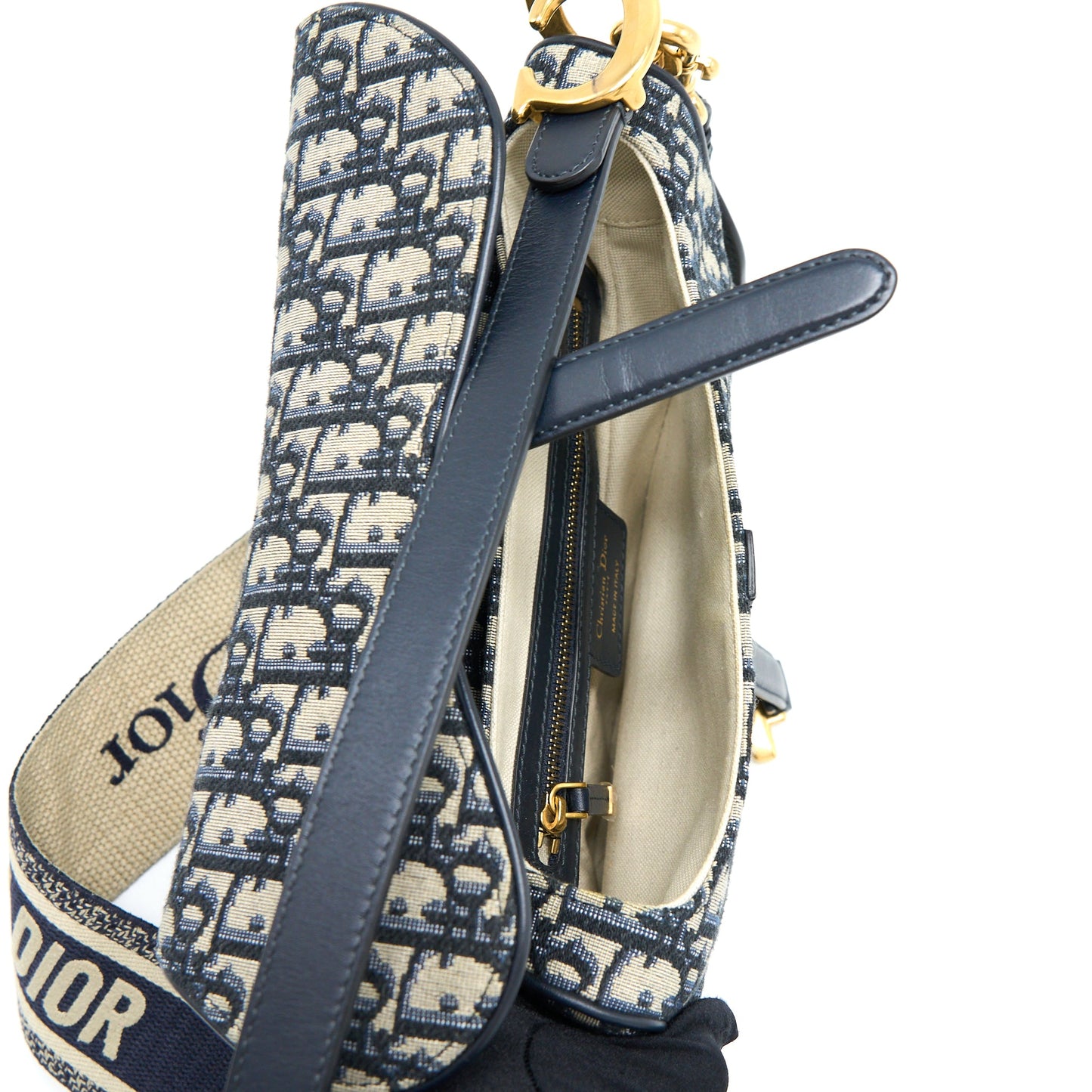 Dior Saddle Bag with Removable Shoulder Strap Oblique Embroidery Blue GHW