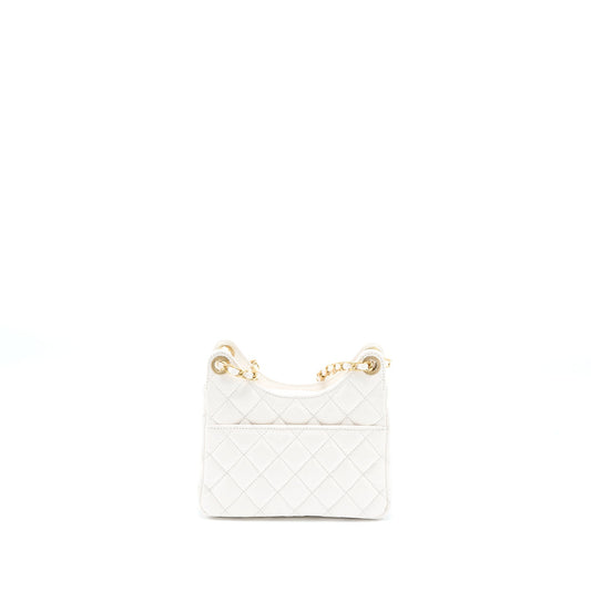 Chanel 23C Small Hobo Bag Shiny Calfskin White Brushed GHW (Microchip)