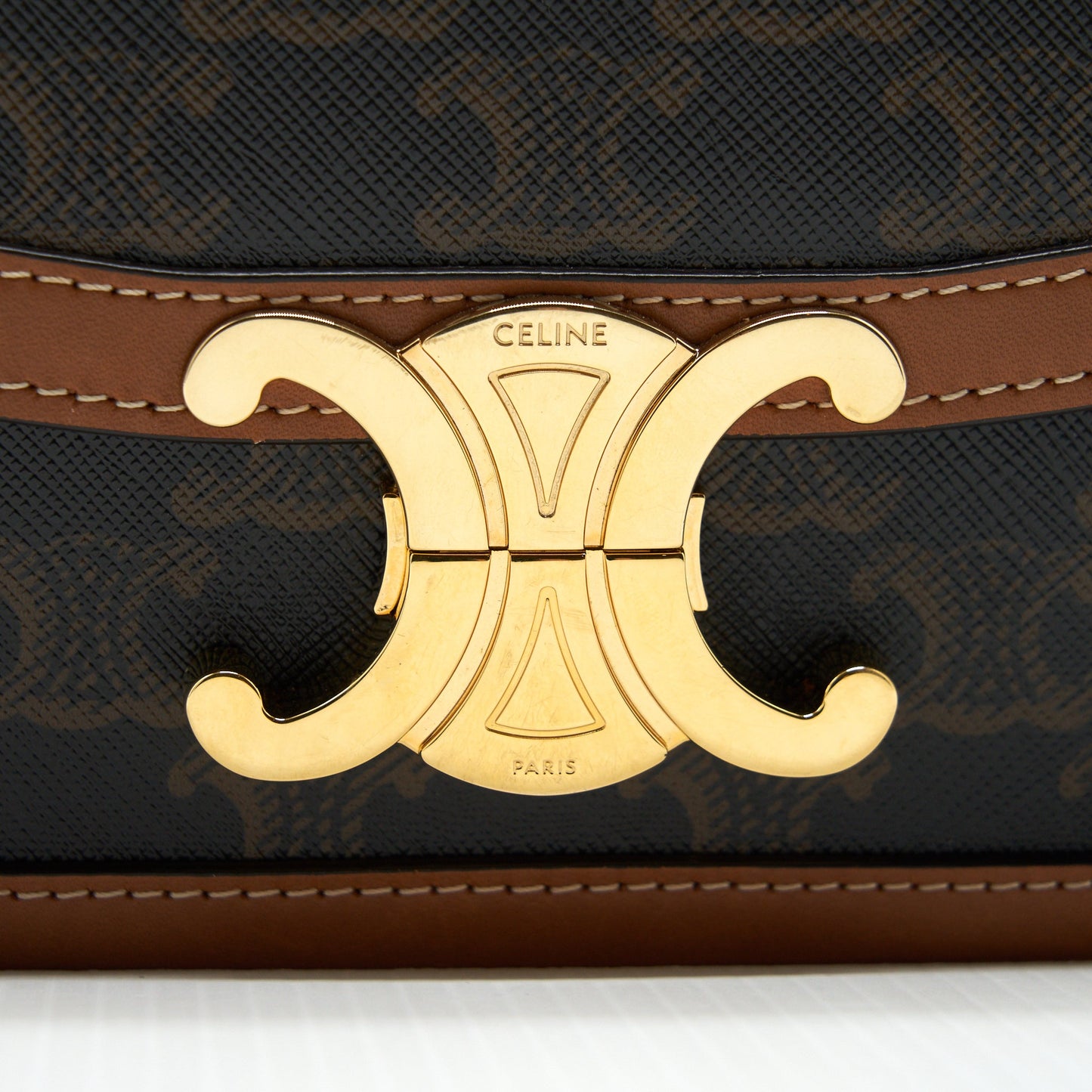 Celine Teen Triomphe Bag In Triomphe Canvas And Calfskin Tan