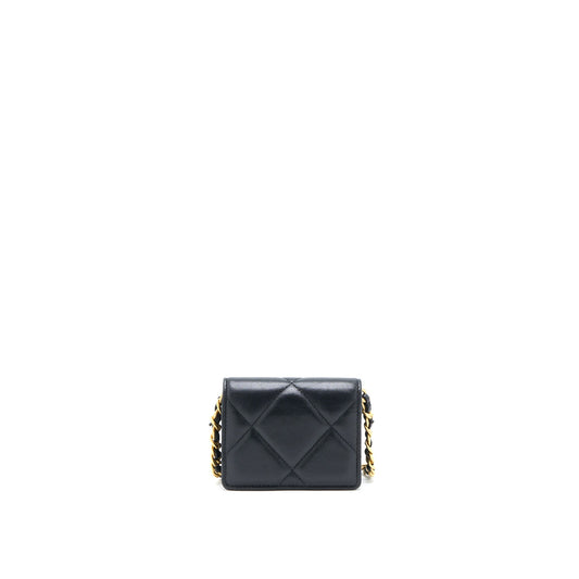 Chanel 19 Flap Card Holder with Chain Lambskin Black Multicolour Hardware