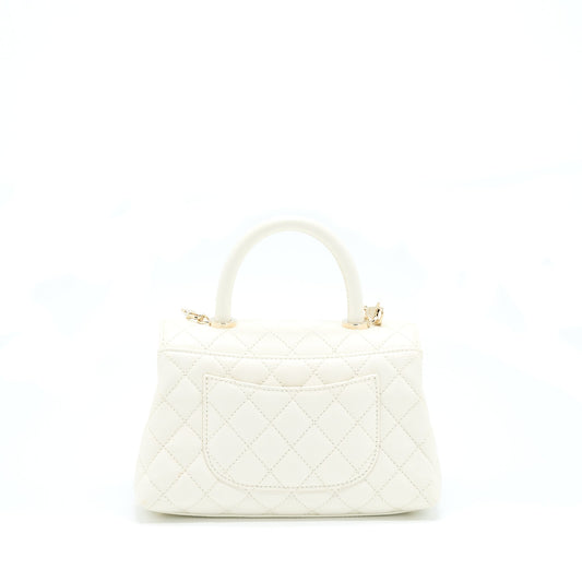 Chanel Small Coco Handle Caviar White LGHW (Microchip)