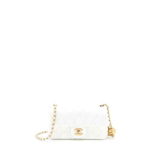 Chanel Pearl Crush Mini Rectangular Flap Bag Lambskin White GHW