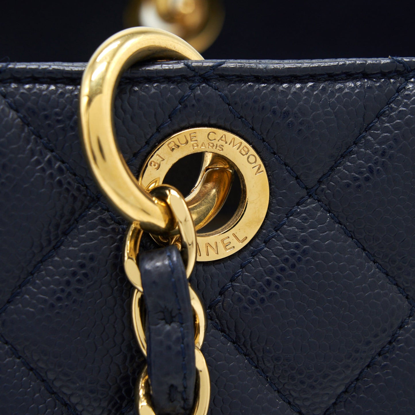 Chanel Grand Shopping Tote XL Caviar Navy Blue GHW