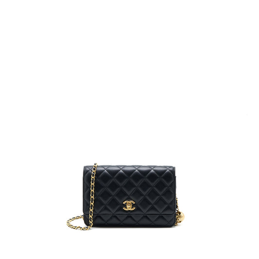 Chanel Pearl Crush Wallet On Chain Lambskin Black GHW (Microchip)