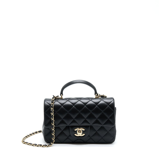 Chanel 22A Top Handle Mini Rectangular Flap Bag Lambskin Black GHW (Microchip)