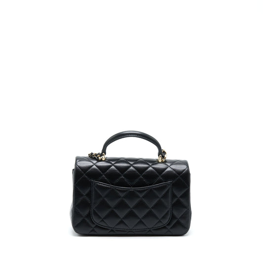 Chanel 22A Top Handle Mini Rectangular Flap Bag Lambskin Black GHW (Microchip)