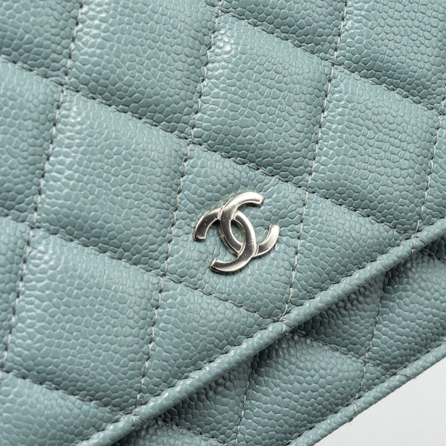 Chanel Classic wallet on chain caviar light blue SHW