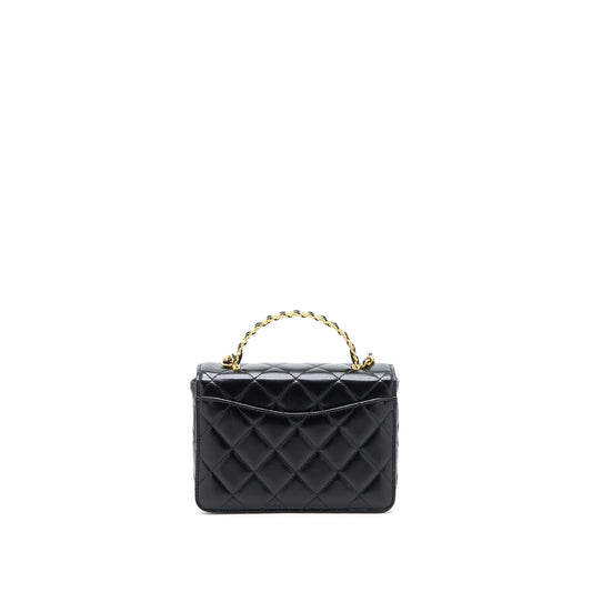 Chanel 23p Flap Bag with Top Handle Shiny Calfskin Black GHW (Microchip)
