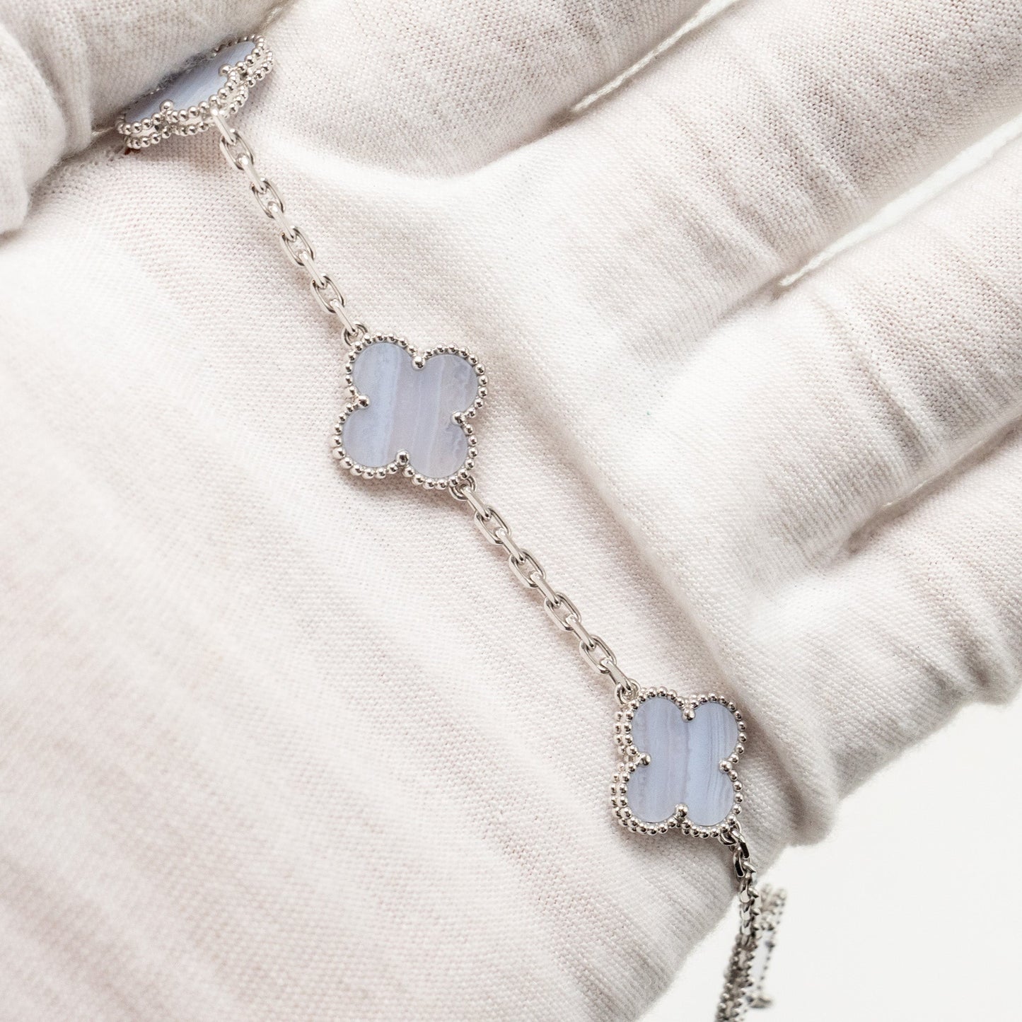 Van Cleef & Arpels Vintage Alhambra Bracelet 5 Motif White Gold, Chalcedony