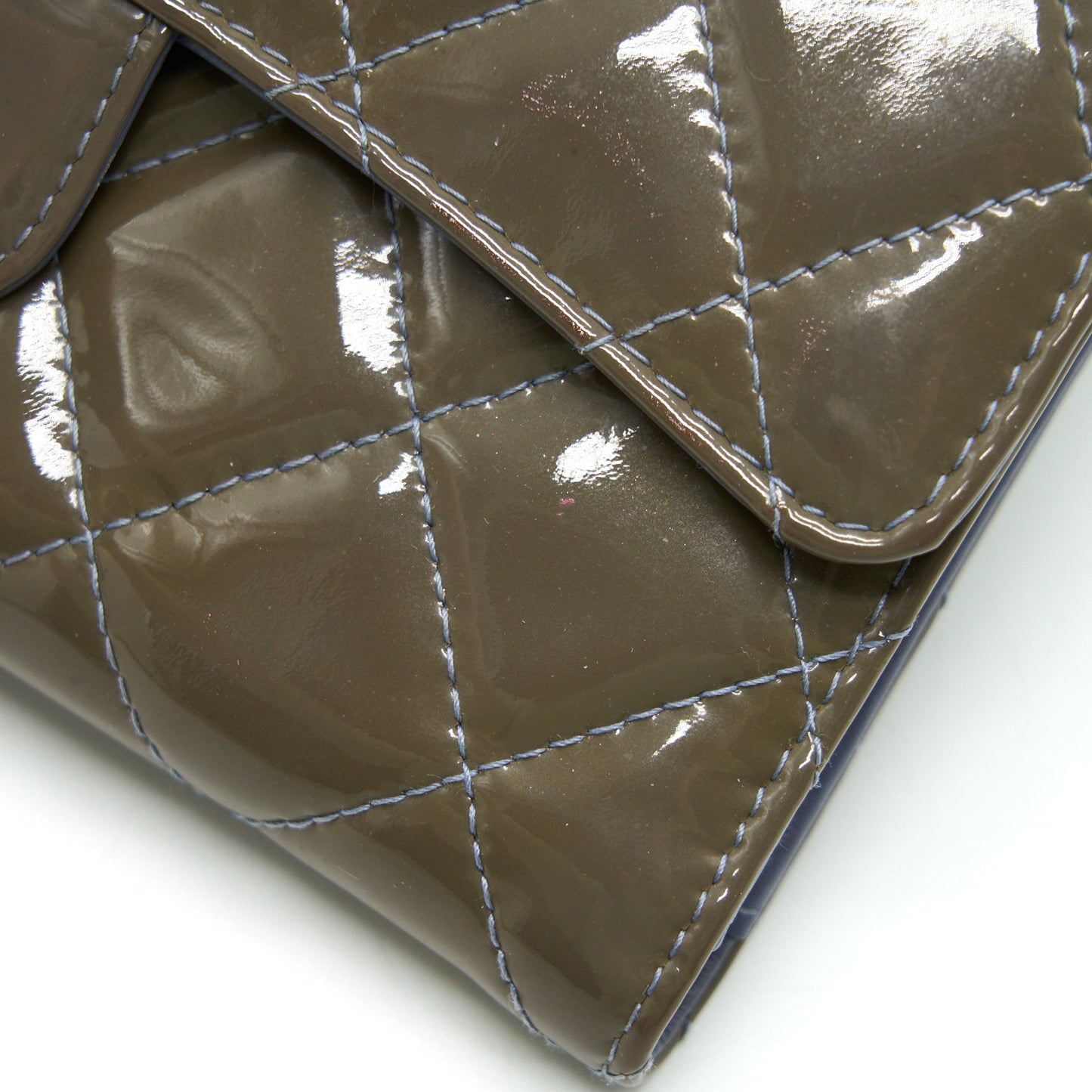CHANEL FLAP LONG WALLET PATENT LEATHER GREY SHW