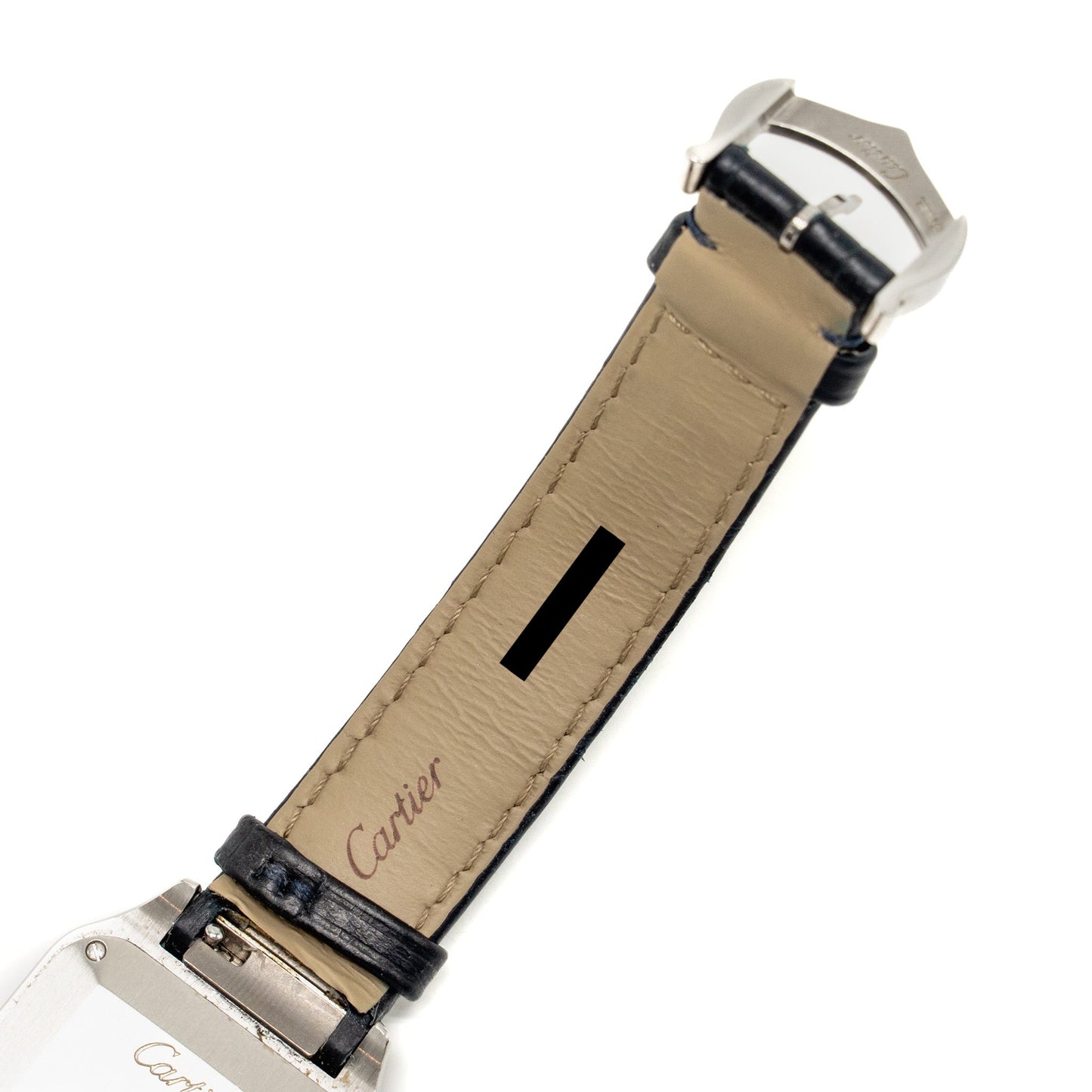 Cartier Santos-Dumont Watch Small Model, Blue Alligator Bracelet with Ardillon Buckle Stainless Steel Ref: CRWSSA0023