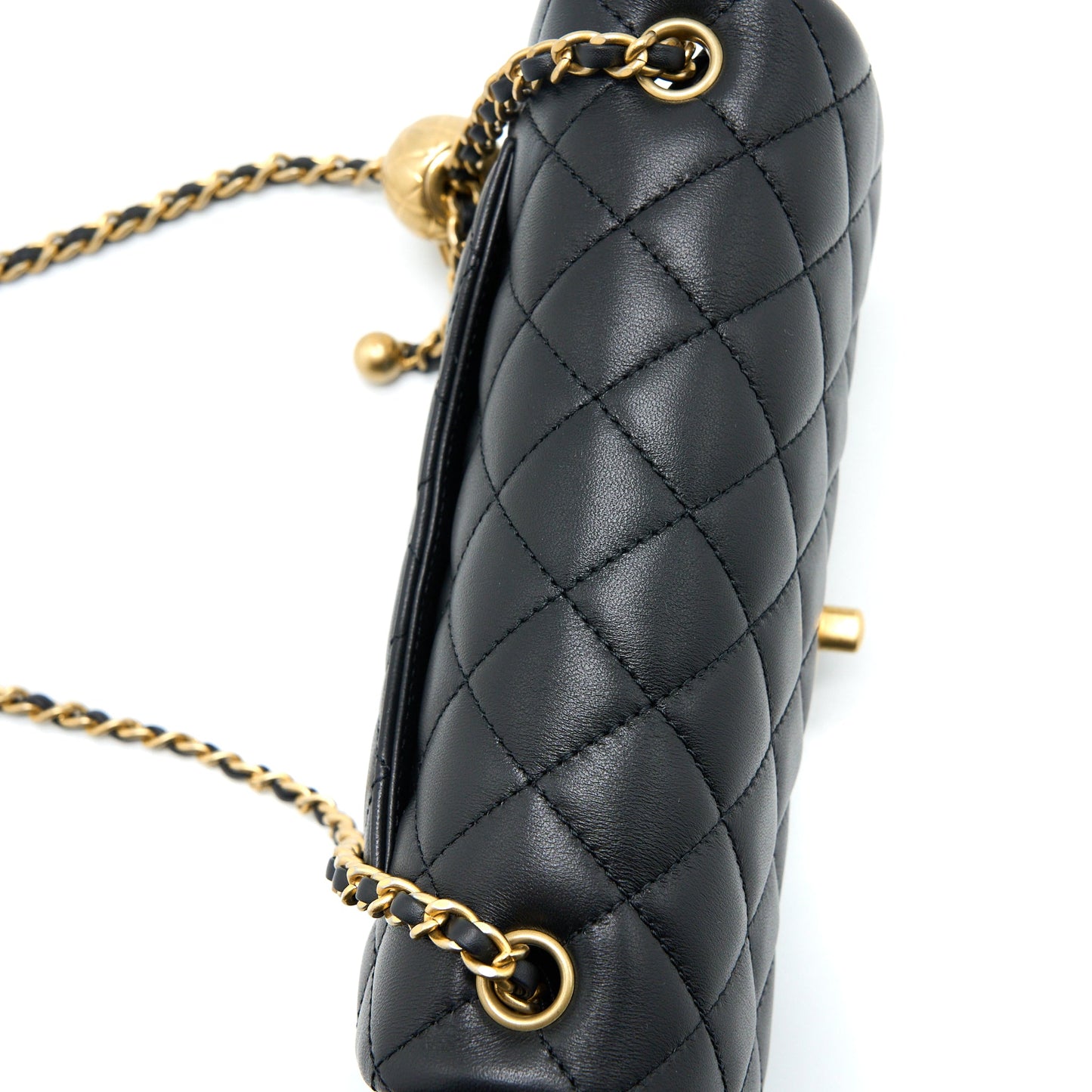 Chanel 23C Pearl Crush Mini Rectangular Flap Bag Lambskin Black Brushed GHW (Microchip)