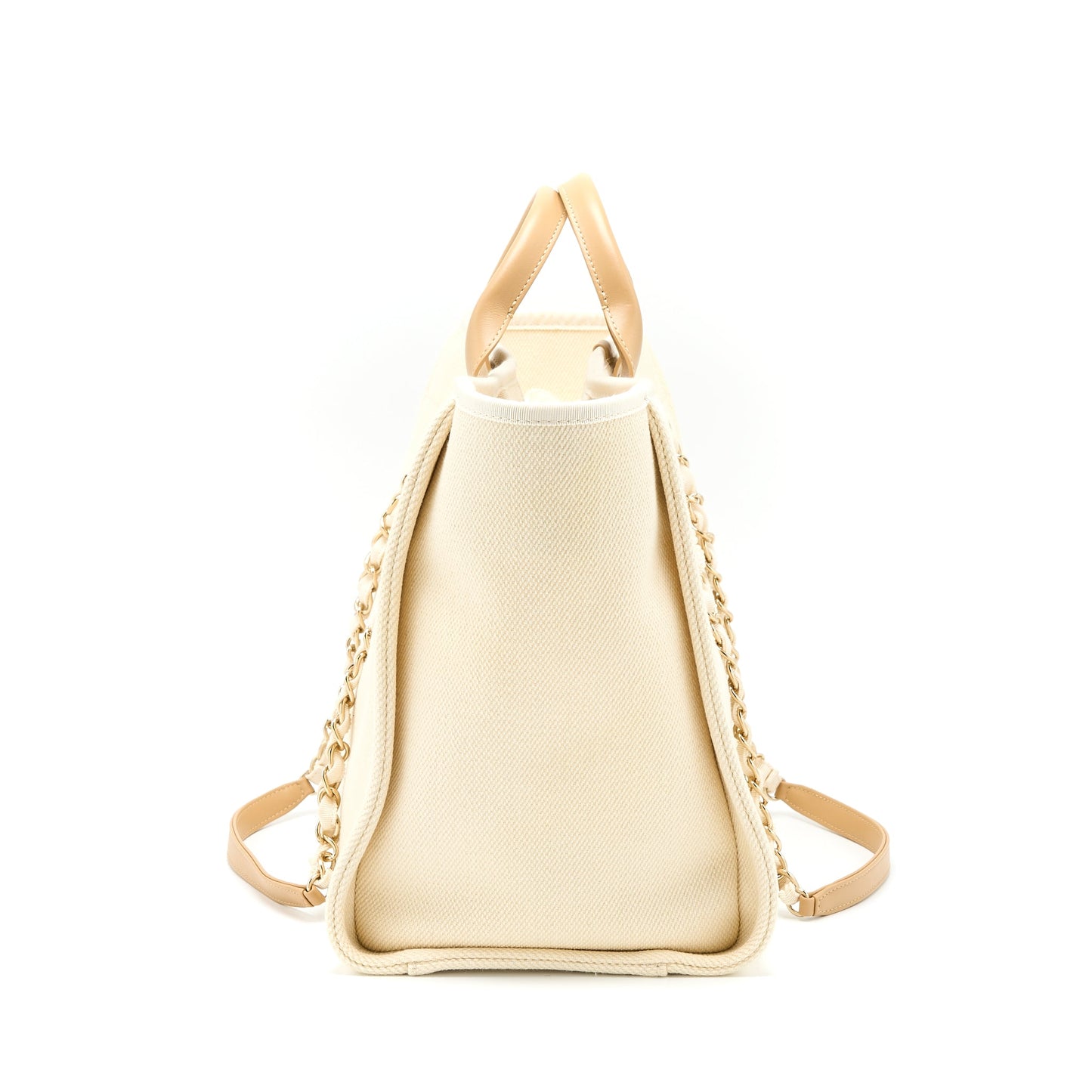 Chanel Deauville Tote Bag Fabric/Leather Creamy White/Beige GHW