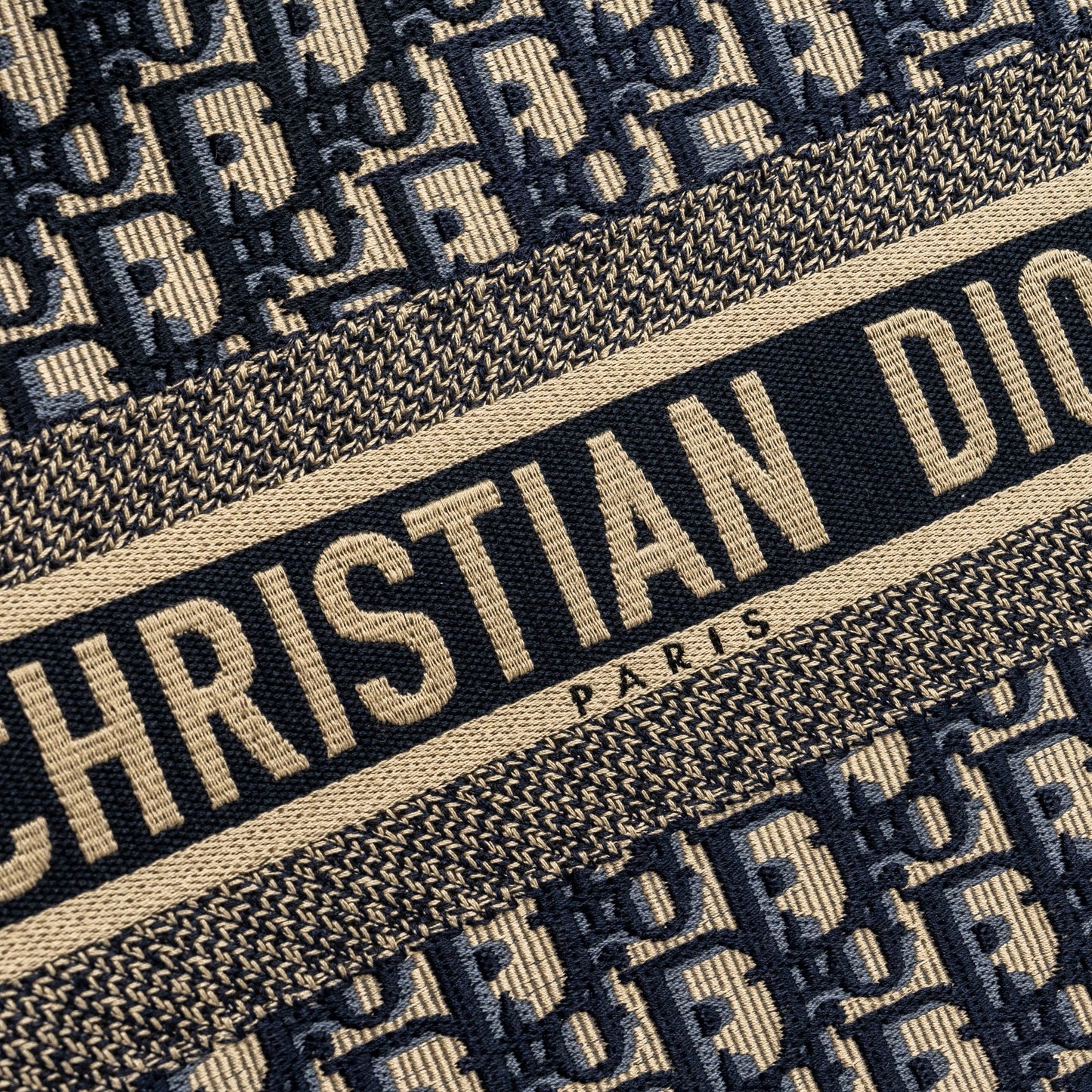 DIOR large book tote ecru and blue Dior oblique embroidery