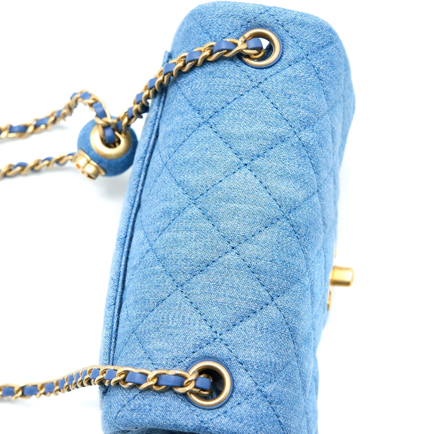 Chanel Pearl Crush Mini Square Flap Bag Denim Brushed GHW (Microchip)