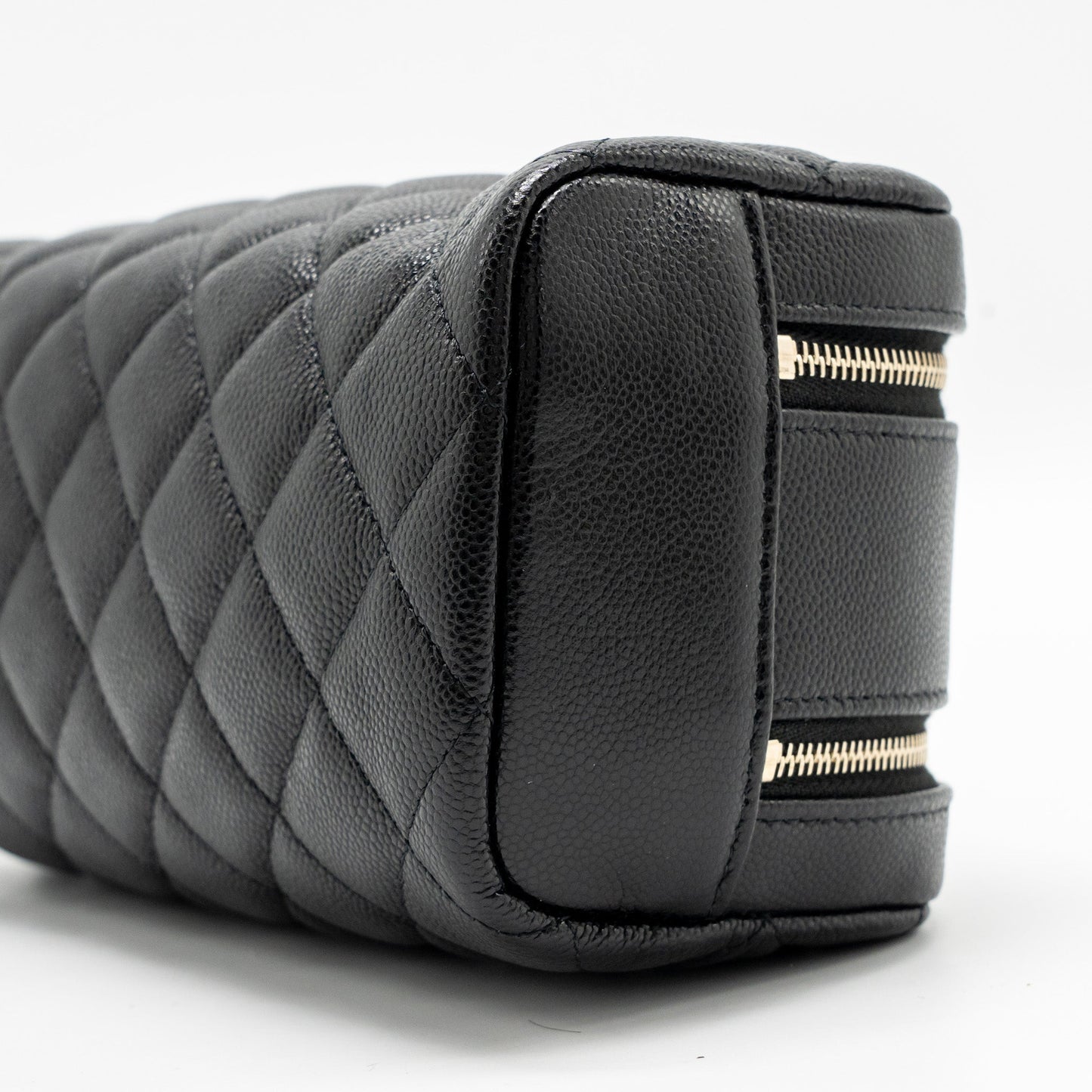 Chanel Double Zip Pouch Cosmetic Case Caviar Black GHW (Microchip)