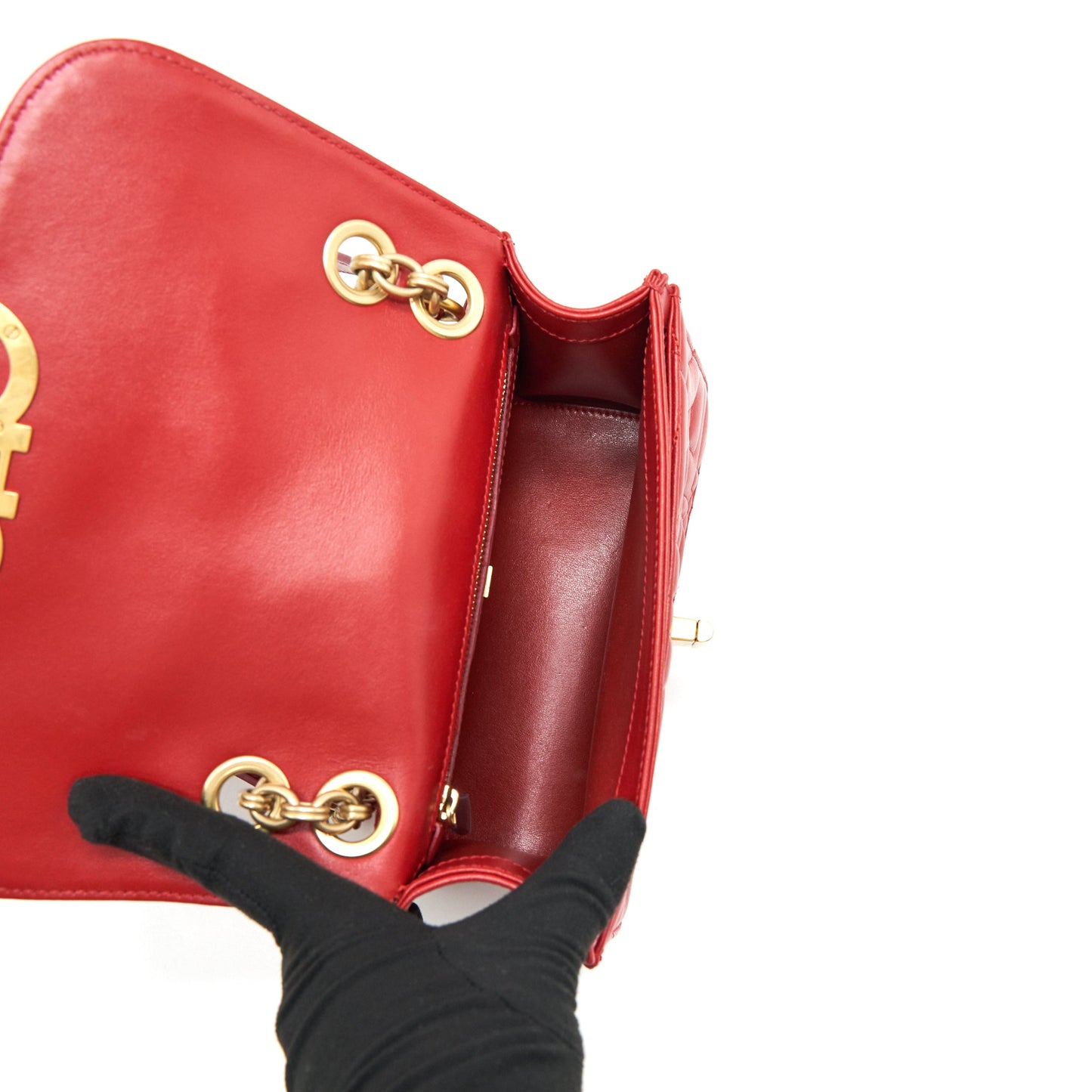 Salvatore Ferragamo Gancini Flap Bag Calfskin Red GHW
