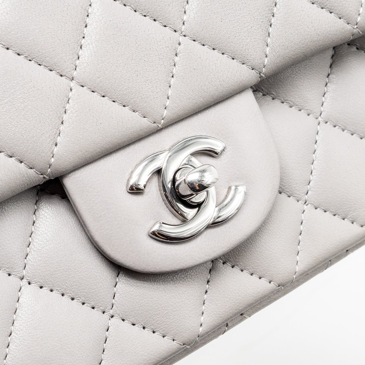 Chanel Mini Rectangular Flap Bag Lambskin Light Grey SHW(Microchip)