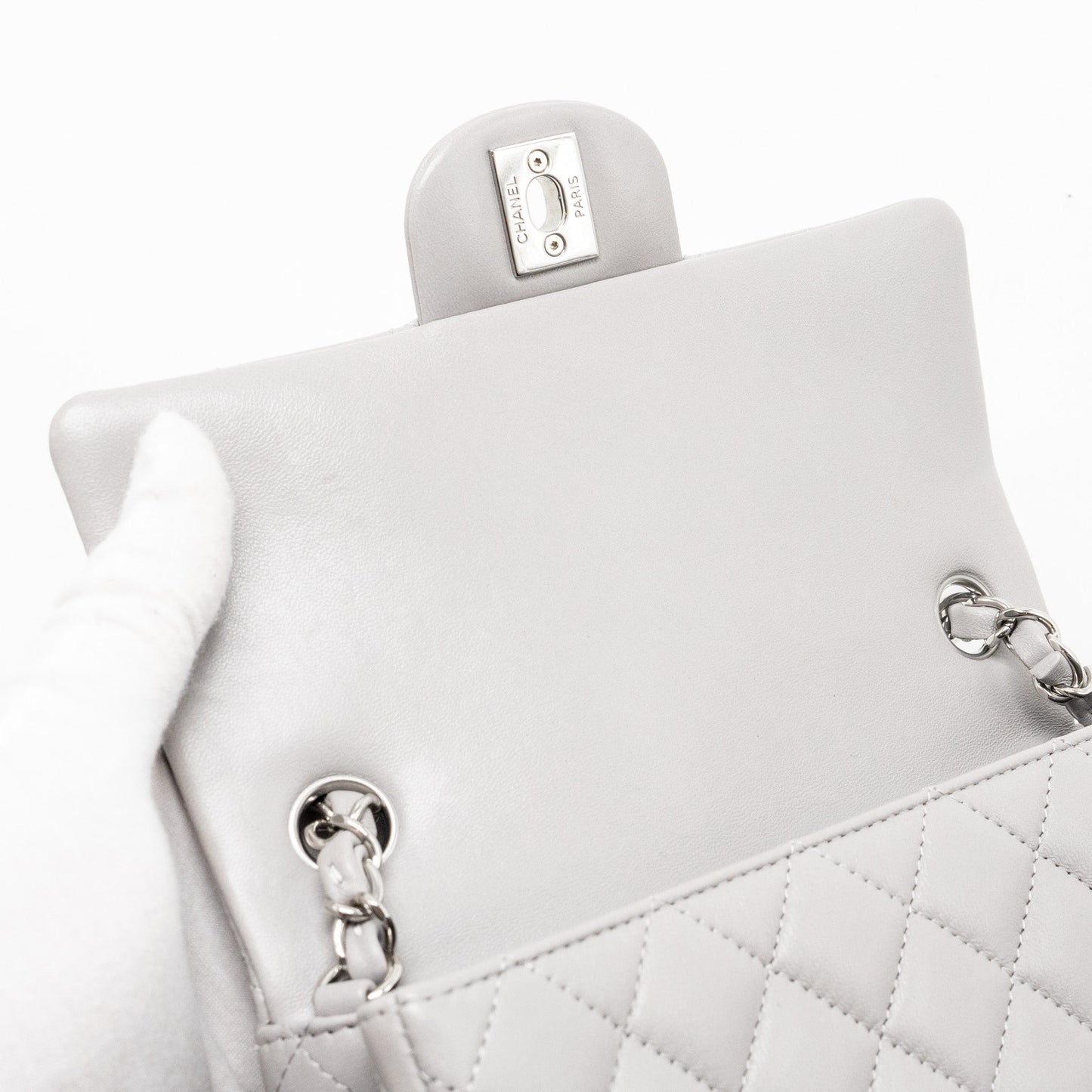 Chanel Mini Rectangular Flap Bag Lambskin Light Grey SHW(Microchip)