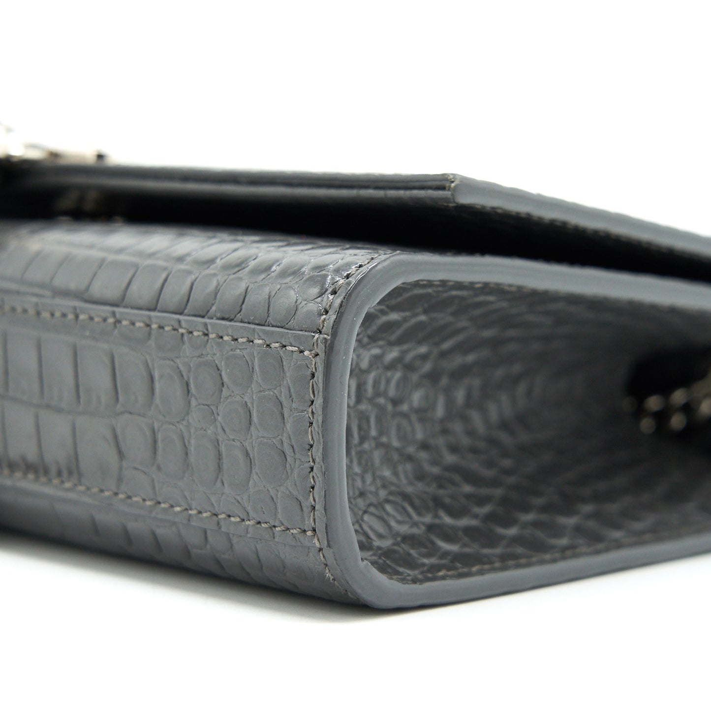 Saint Laurent Kate Tassel Croc Embossed Calfskin Grey SHW