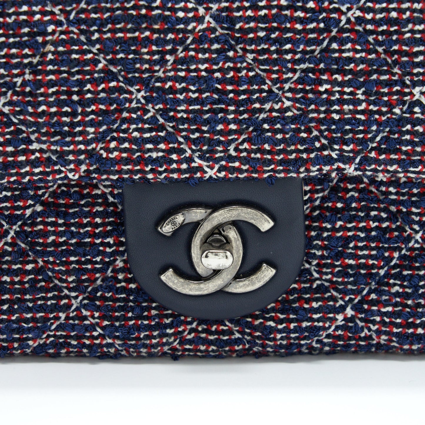Chanel Seasonal Mini Flap Bag Tweed Blue/ Multicolour Ruthenium Hardware
