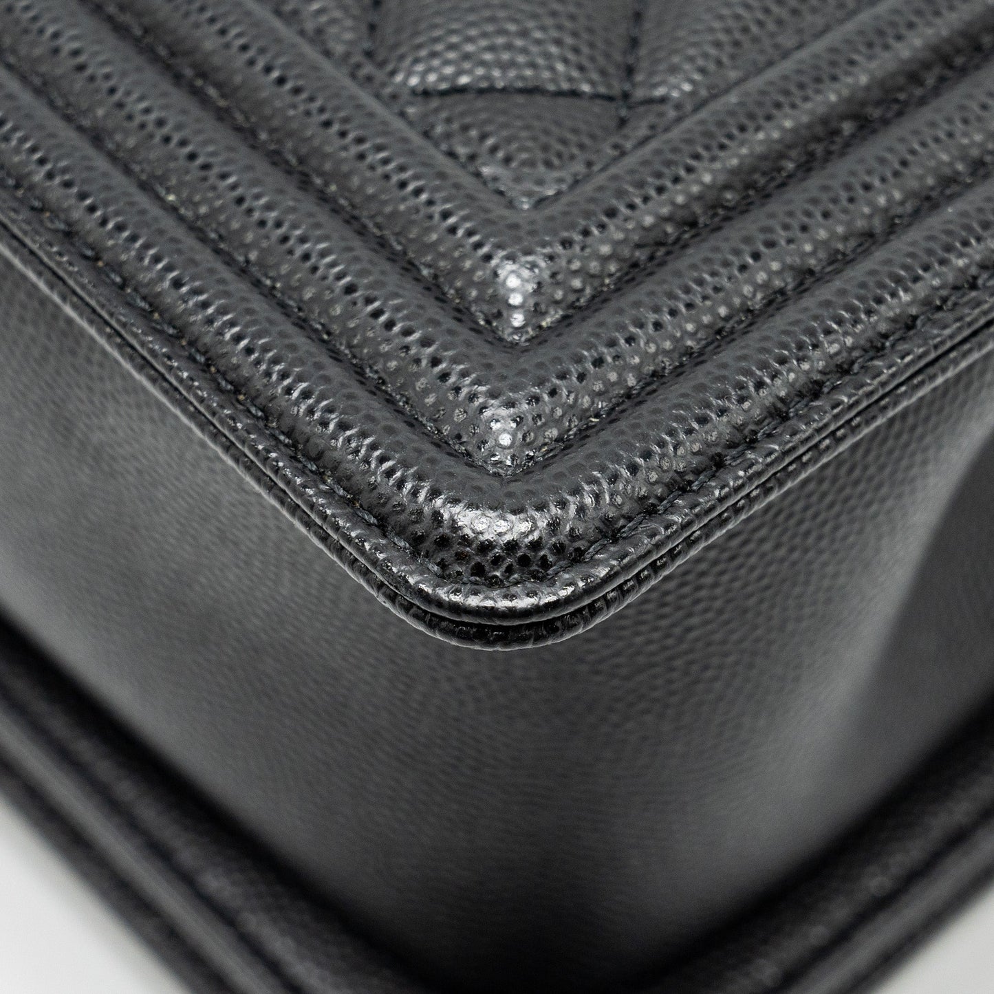 Chanel Medium Boy Bag Caviar Black Ruthenium Silver Hardware (Microchip)