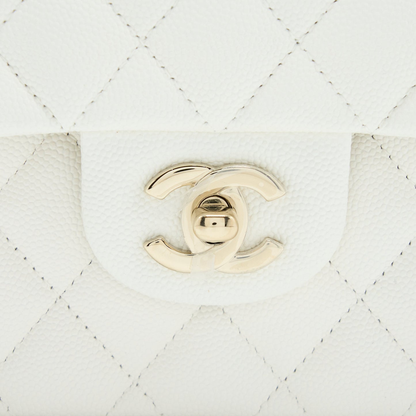 Chanel Small Classic Flap Bag Caviar White LGHW (Microchip)