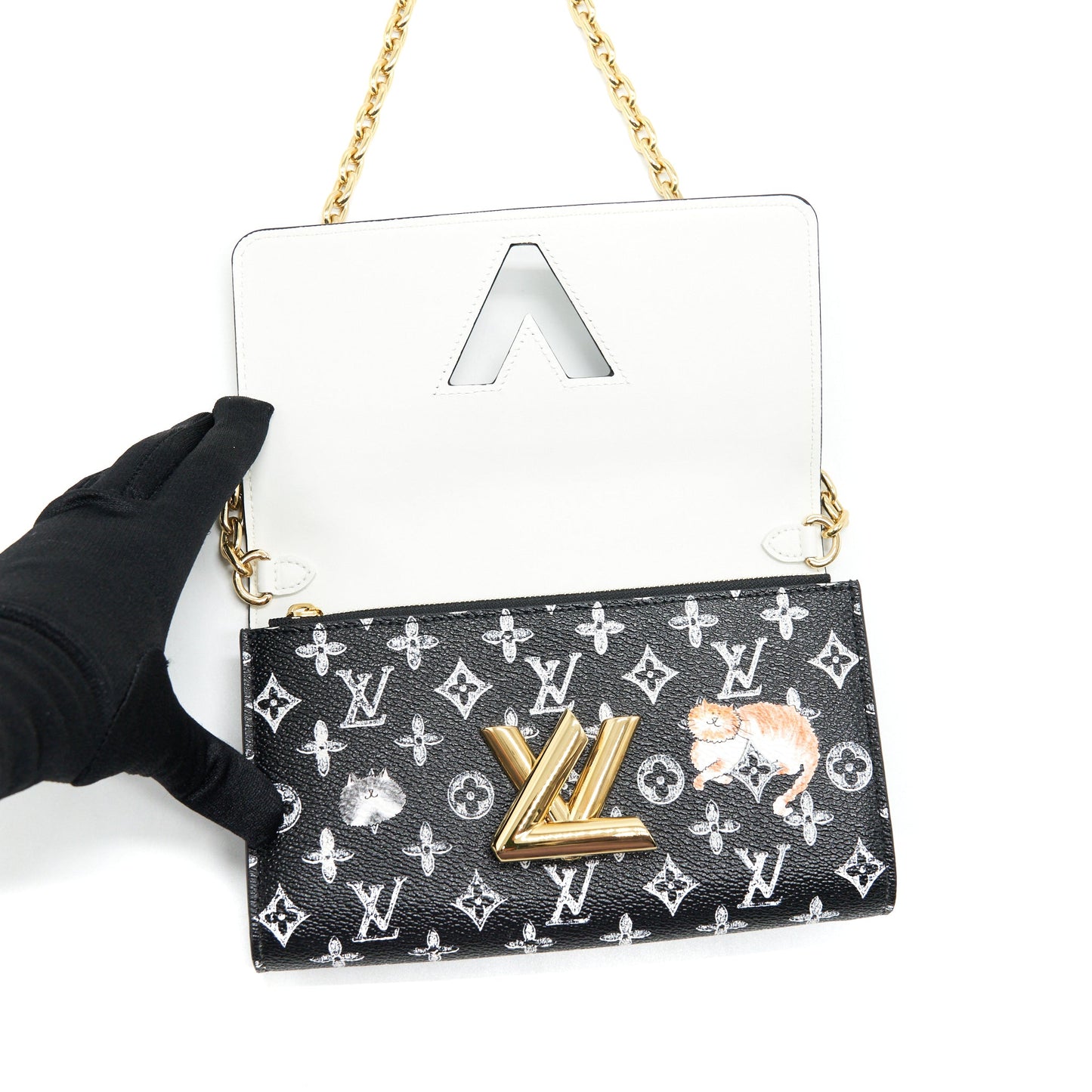 Louis Vuitton Twist Chain Wallet Monogram Catogram Cat Black