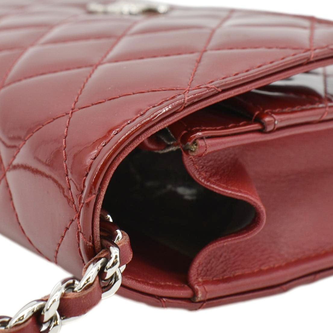 CHANEL Brilliant WOC Quilted Patent Leather Crossbody Wallet Red