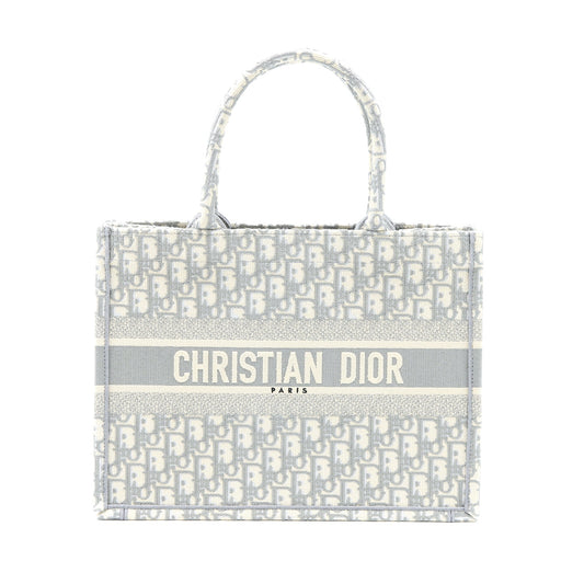 Dior Medium Book Tote Dior Oblique Embroidery Canvas Grey