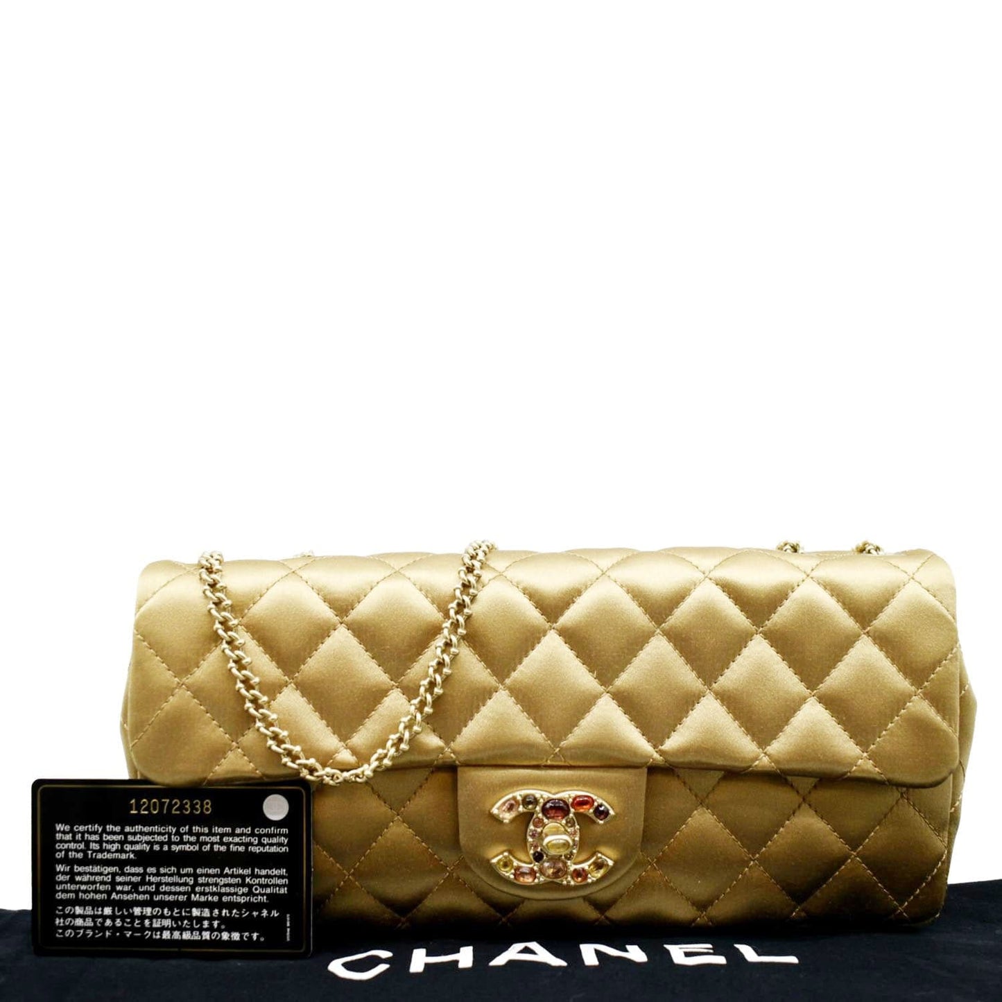 Luxury Chanel East West Satin Single Flap Shoulder Bag Gold