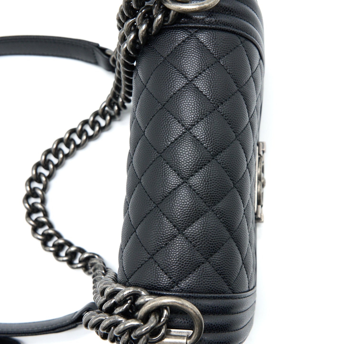 Chanel Small Boy Bag Caviar Black Ruthenium SHW (Microchip)