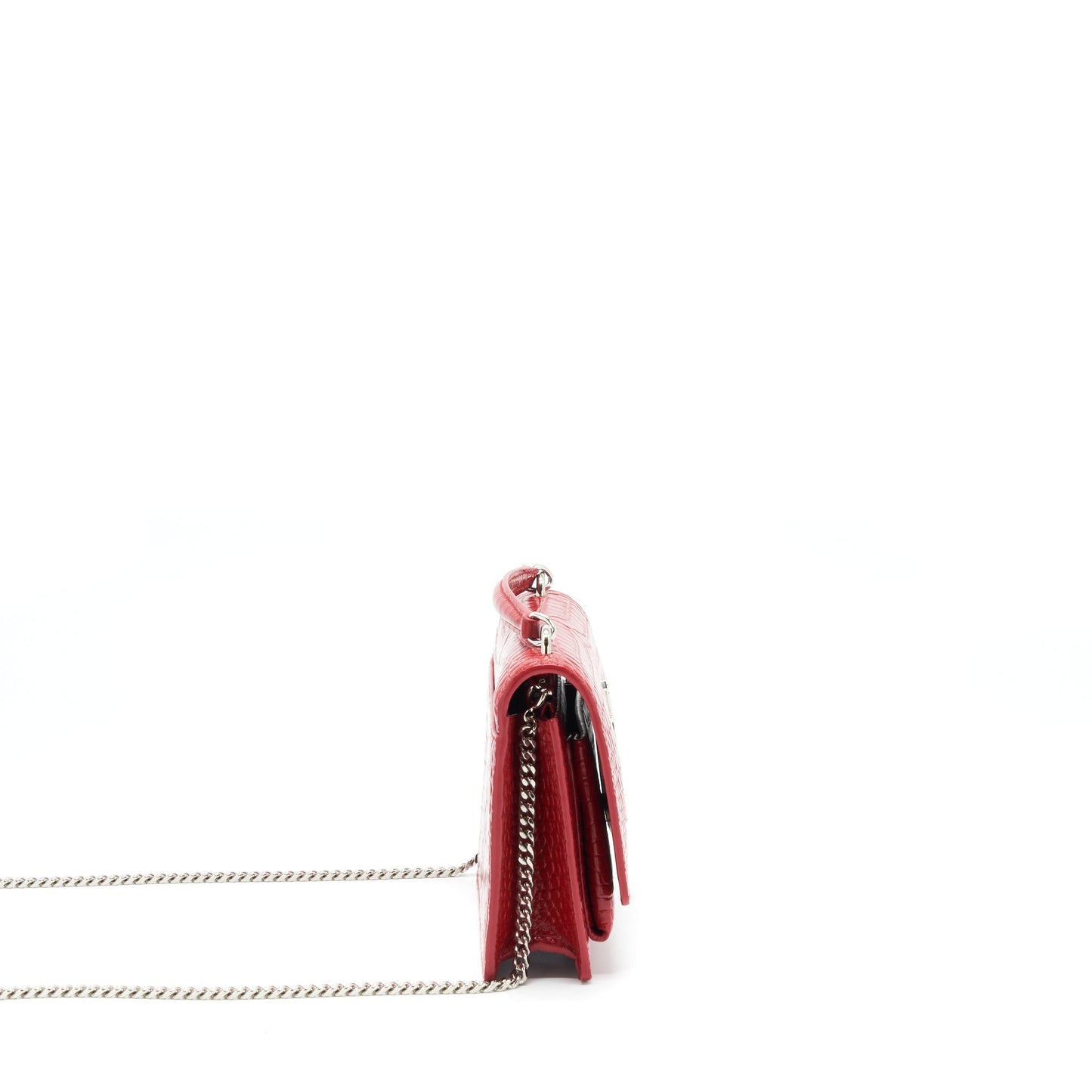 Saint Laurent/ YSL Mini Sunset Crocodile Embossed Red SHW