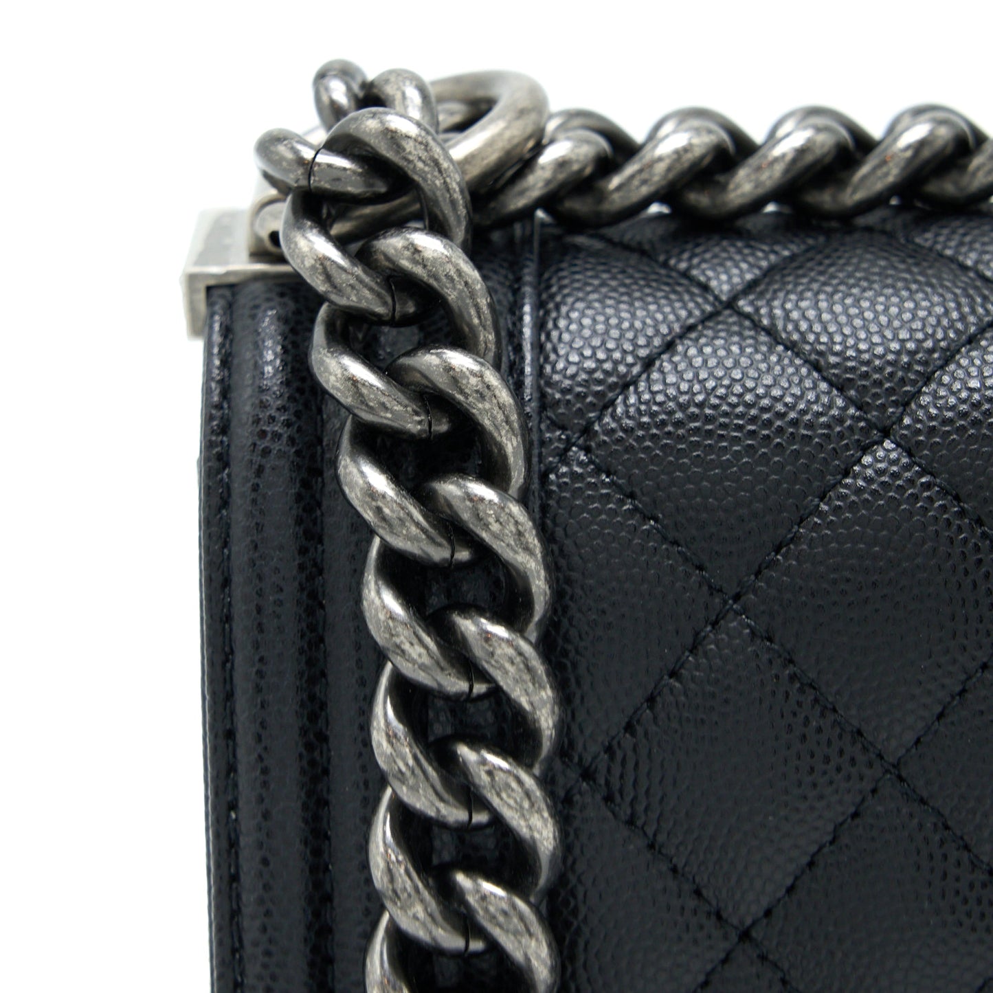 Chanel Small Boy Bag Caviar Black Ruthenium SHW (Microchip)