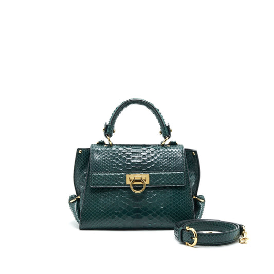 Ferragamo Python leather Tophandle tote Bag Dark Green GHW