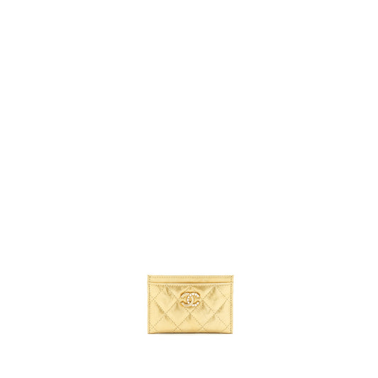 Chanel CC Logo Card Holder Gold Lambskin