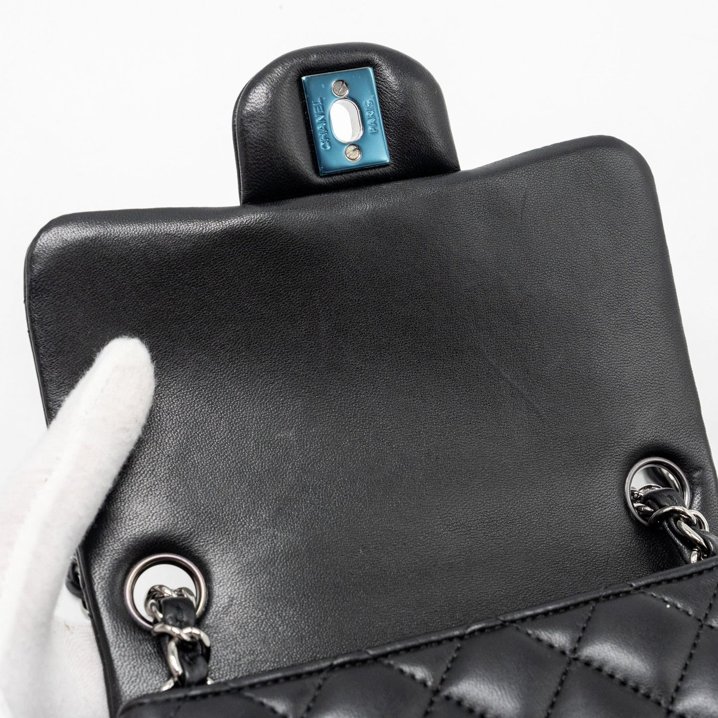 Chanel mini square Flap bag lambskin black SHW