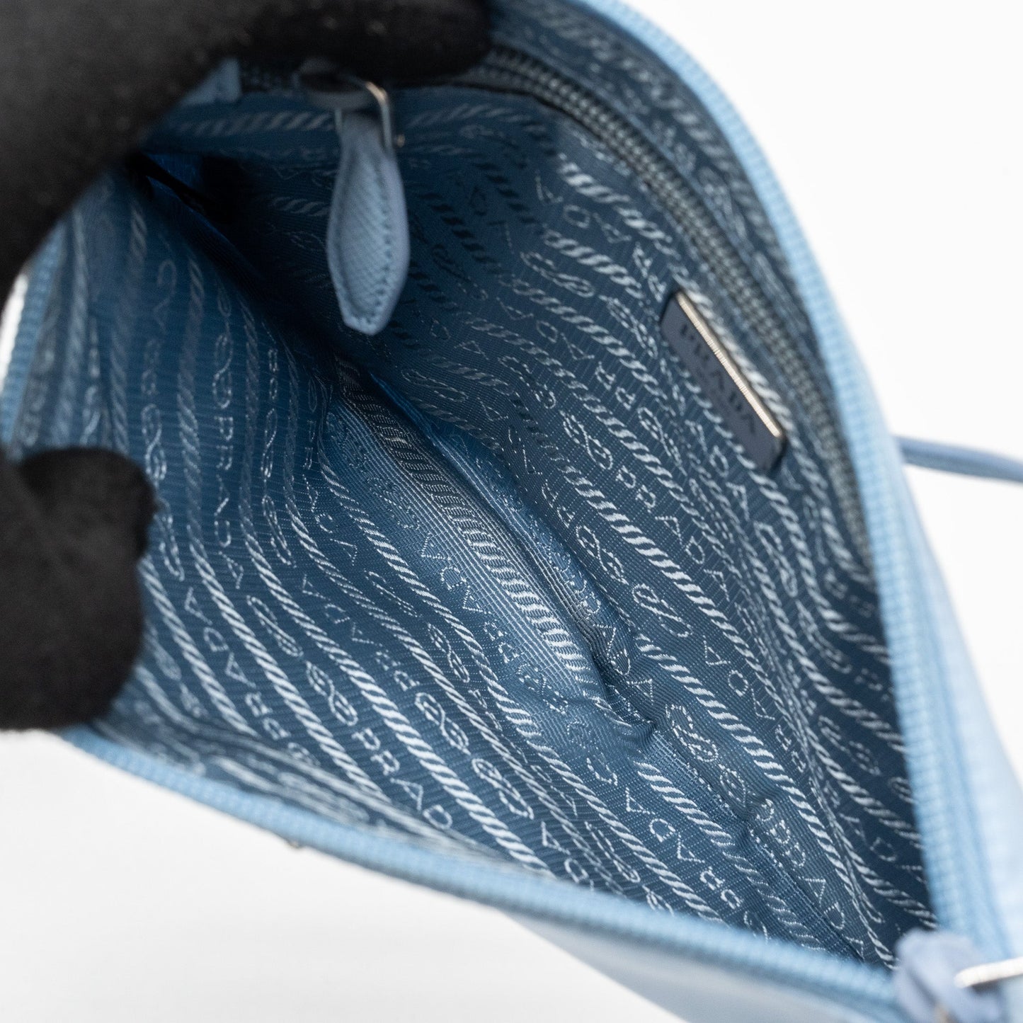Prada Re-Nylon zip shoulder bag light blue SHW