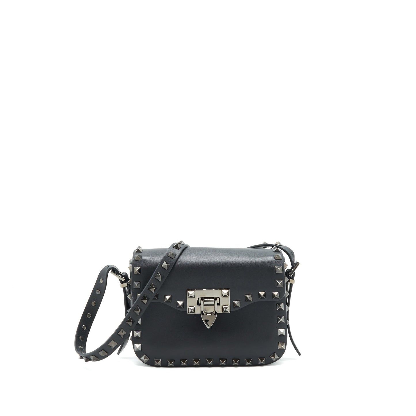 Valentino Garavani small Rockstud Grainy Calfskin Crossbody Bag Black SHW