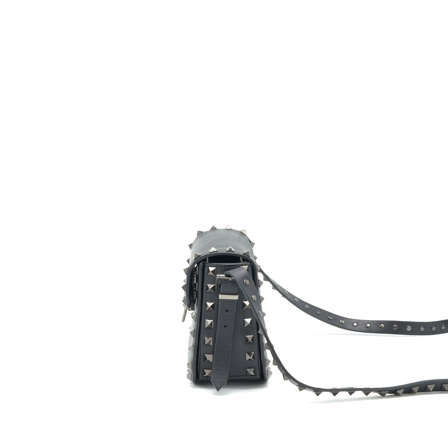 Valentino Garavani small Rockstud Grainy Calfskin Crossbody Bag Black SHW