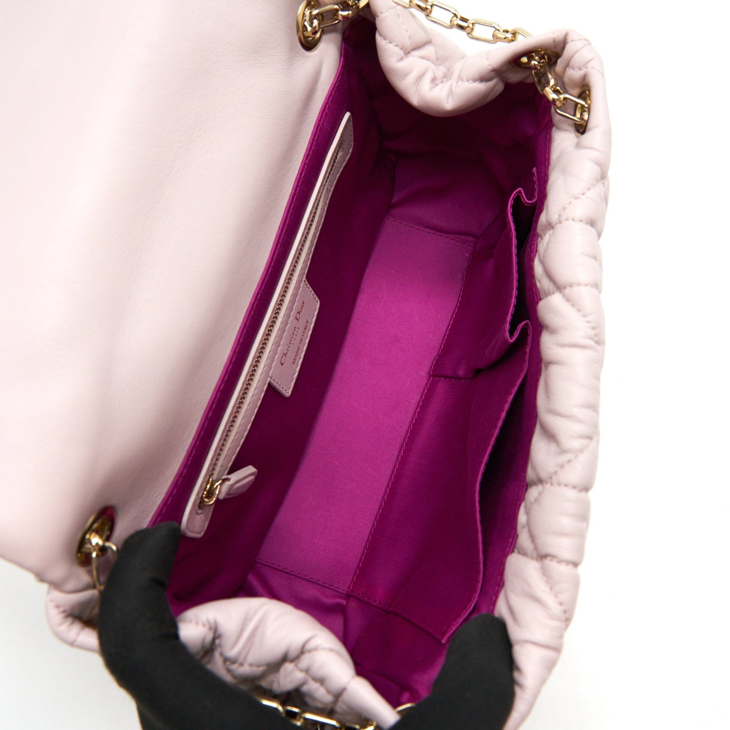CHRISTIAN DIOR CANNAGE LEATHER FLAP BAG IN LIGHT PINK GHW