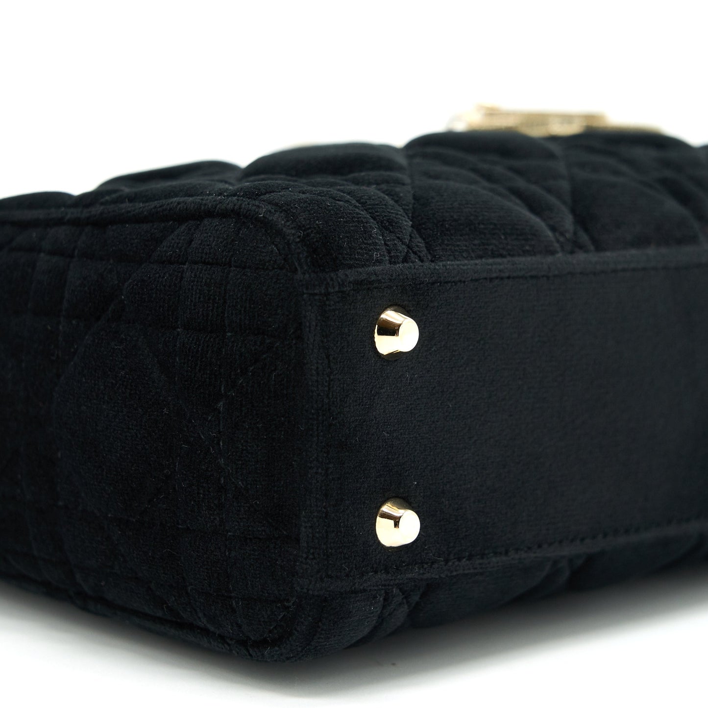 Christian Dior Mini Lady Dior in Velvet Black with Light Gold Hardware and white crystal