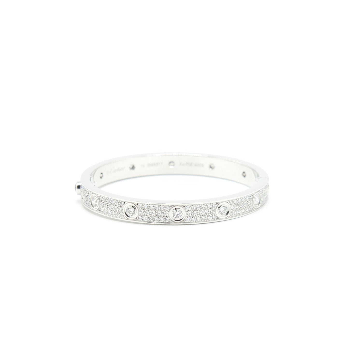 Cartier Size 16 Love Bracelet, Diamond Paved White Gold With Diamonds