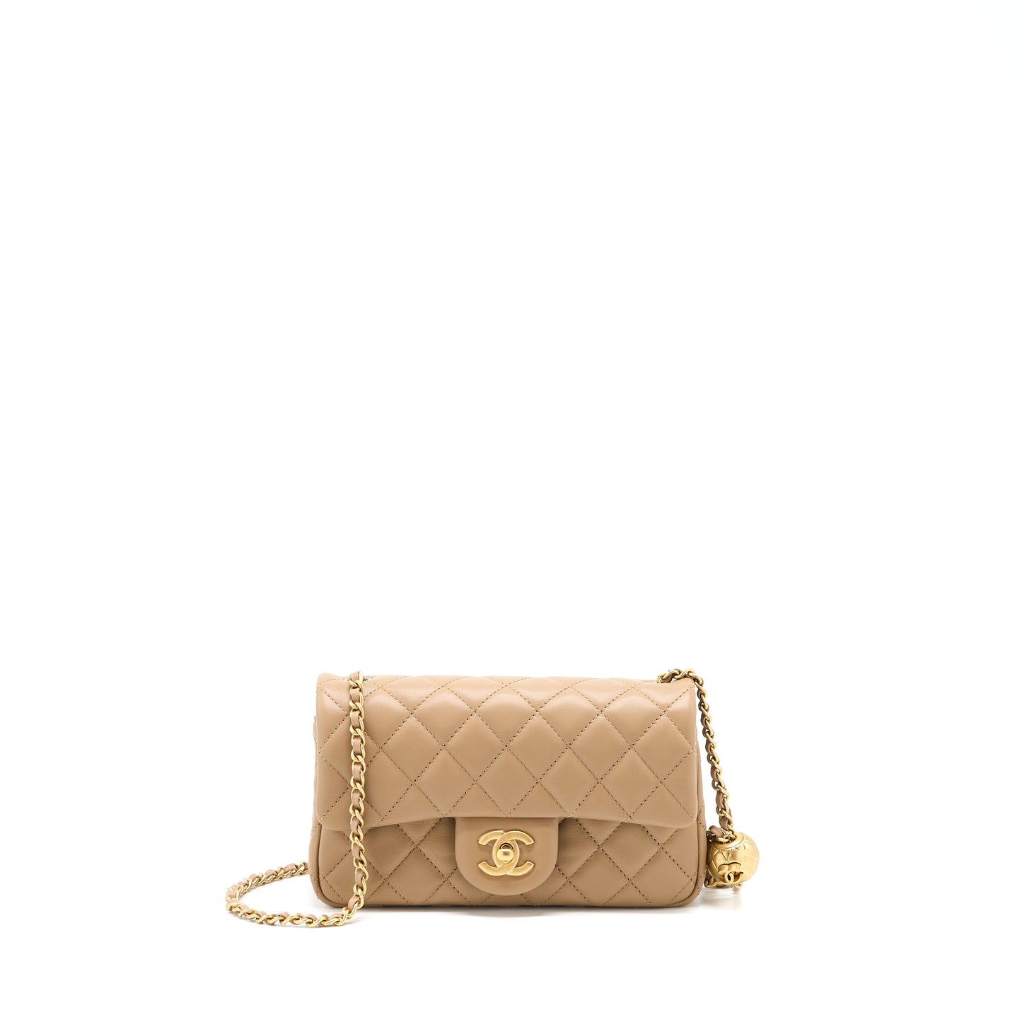 Chanel 22S Pearl Crushed Mini Rectangular Lambskin Dark Beige GHW(Microchip)