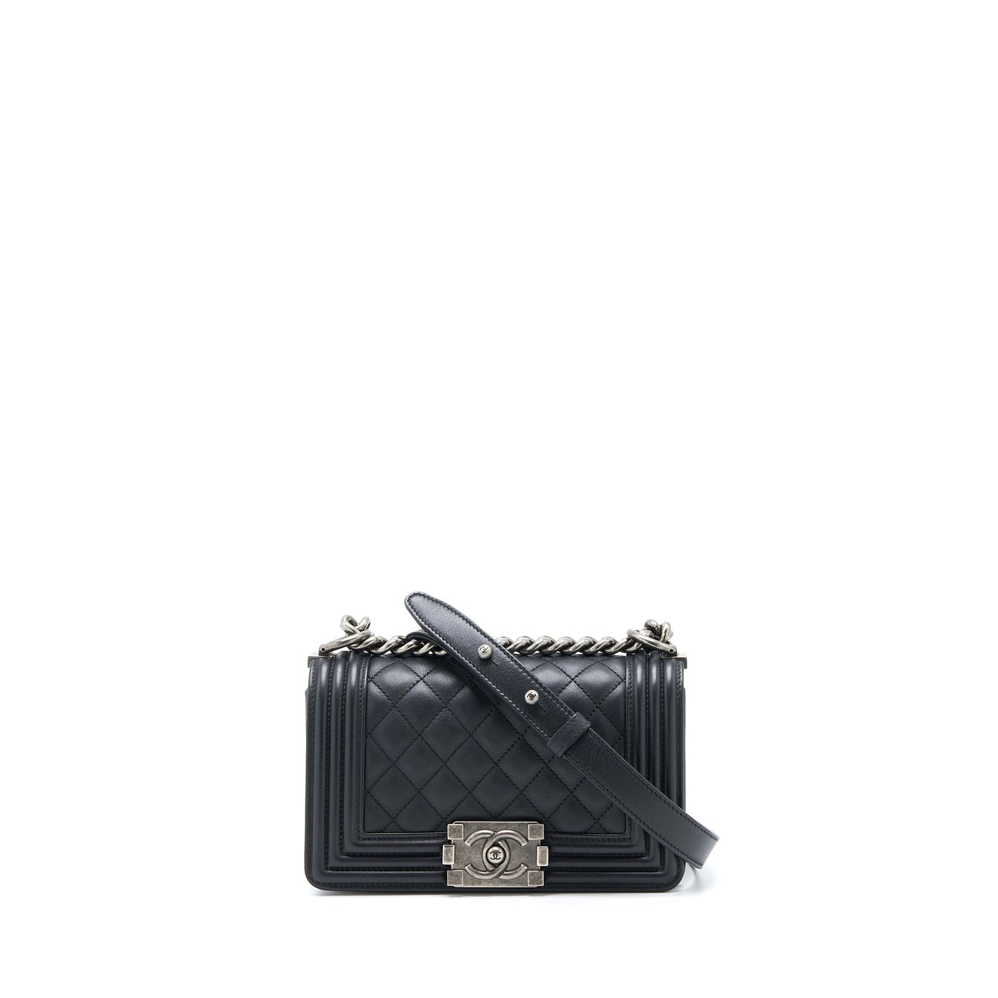 Chanel Small Boy Bag Calfskin Black With Ruthenium Hardware